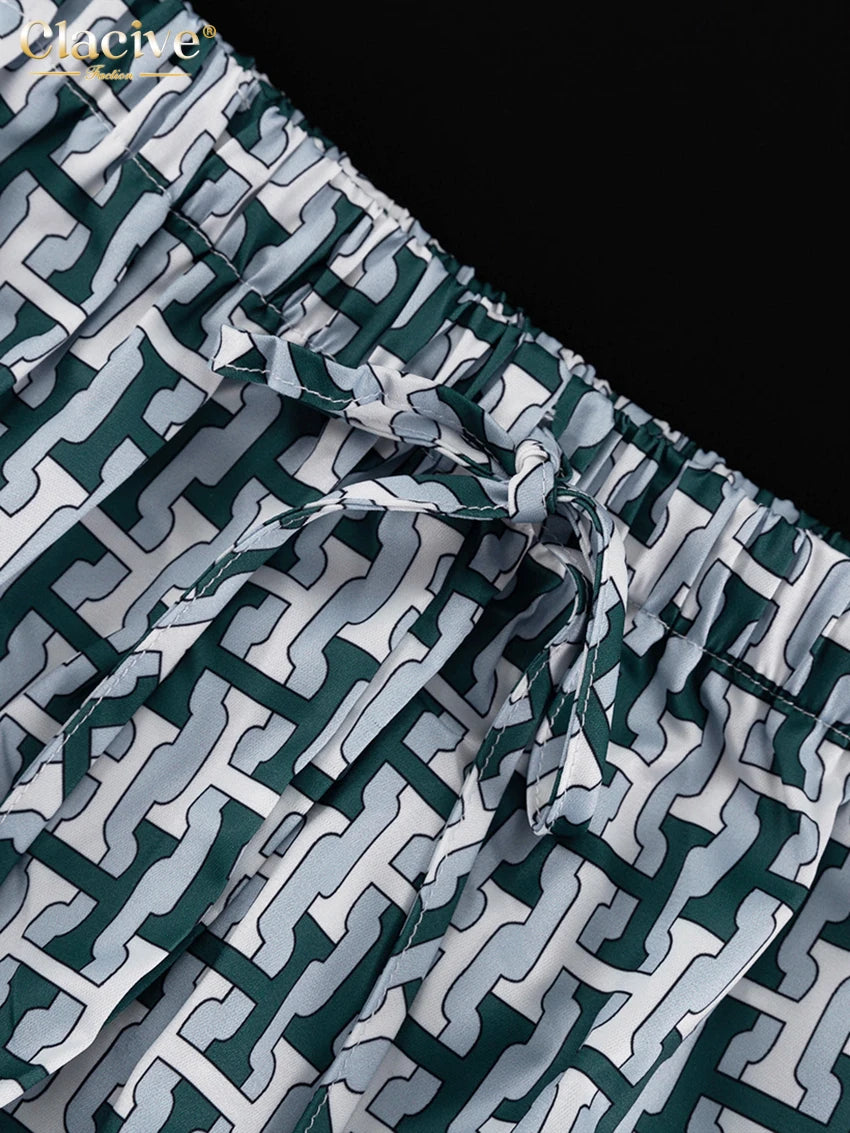 Clacive Fashion Women Elegant Long Sleeve Shirt With High Waist Wide Pants Set Streetwear