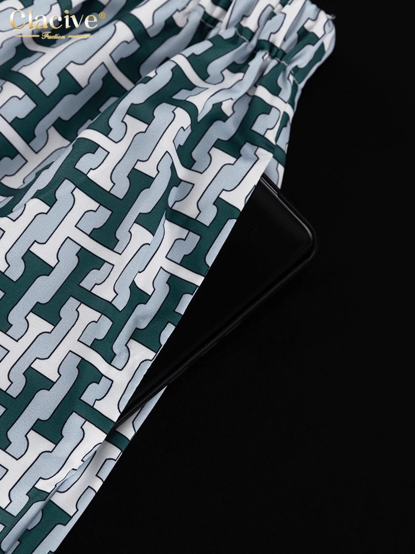 Clacive Fashion Women Elegant Long Sleeve Shirt With High Waist Wide Pants Set Streetwear