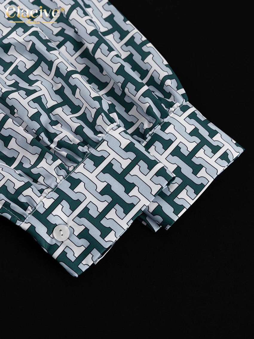 Clacive Fashion Women Elegant Long Sleeve Shirt With High Waist Wide Pants Set Streetwear