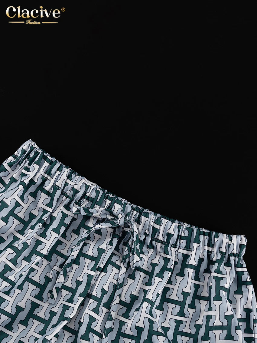 Clacive Fashion Women Elegant Long Sleeve Shirt With High Waist Wide Pants Set Streetwear