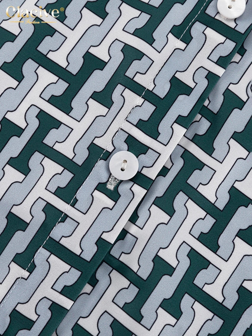 Clacive Fashion Women Elegant Long Sleeve Shirt With High Waist Wide Pants Set Streetwear