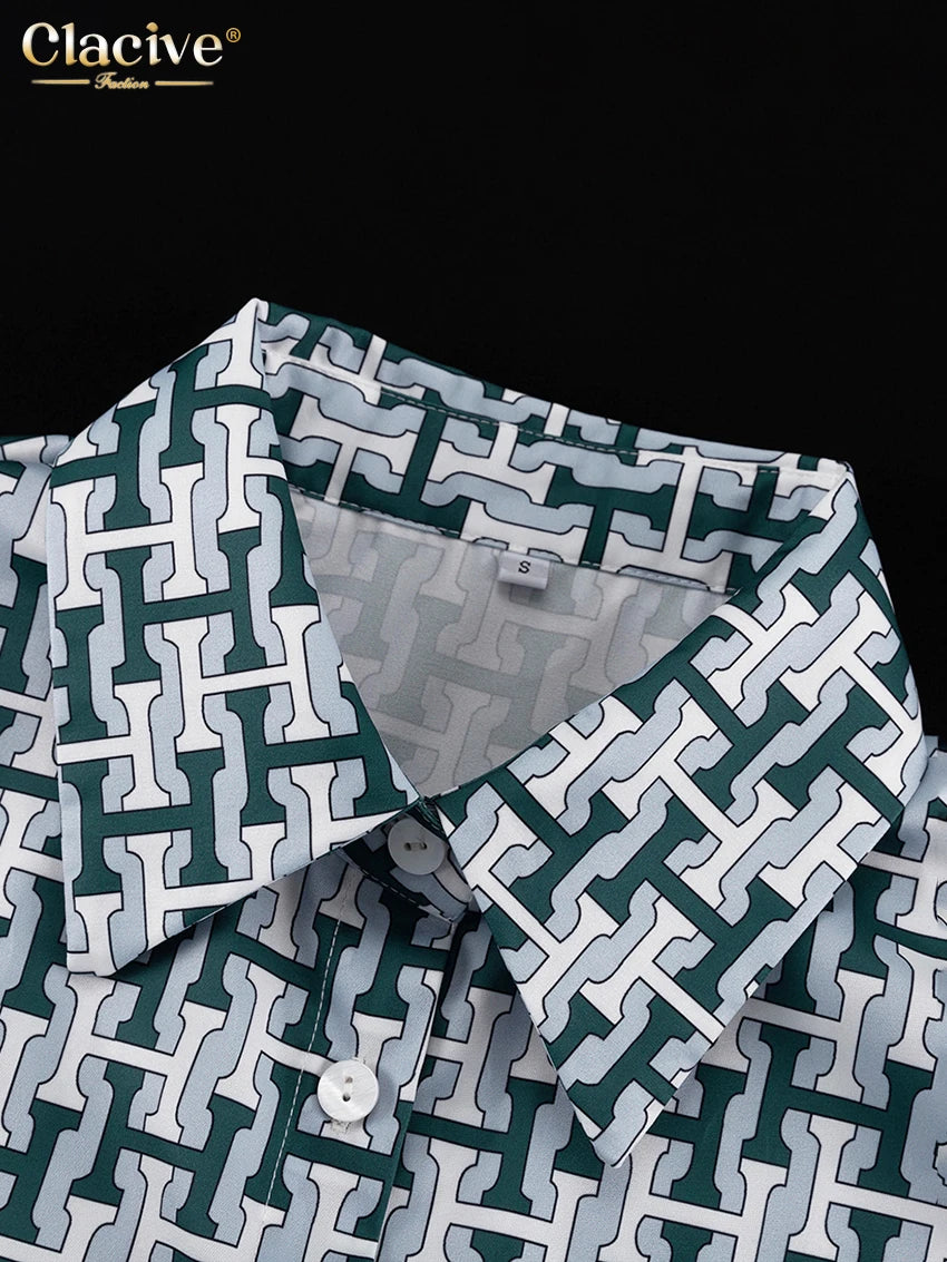 Clacive Fashion Women Elegant Long Sleeve Shirt With High Waist Wide Pants Set Streetwear