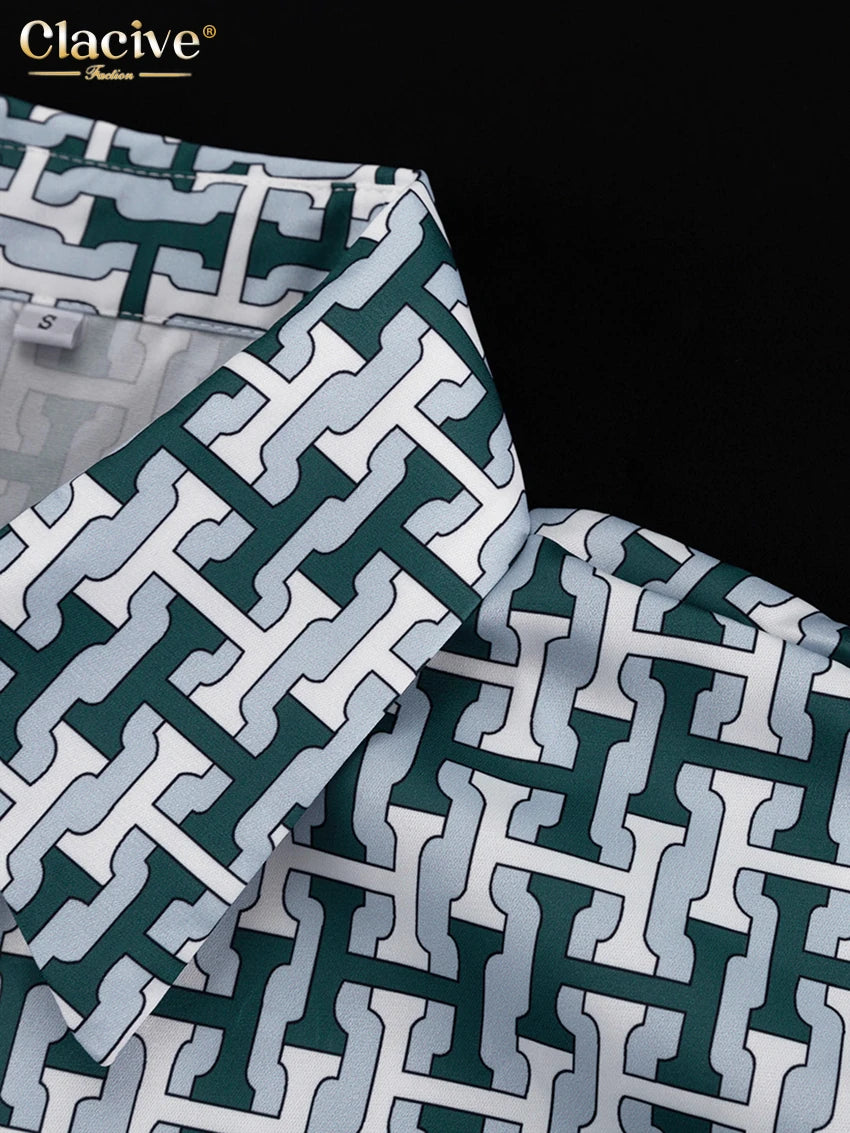 Clacive Fashion Women Elegant Long Sleeve Shirt With High Waist Wide Pants Set Streetwear